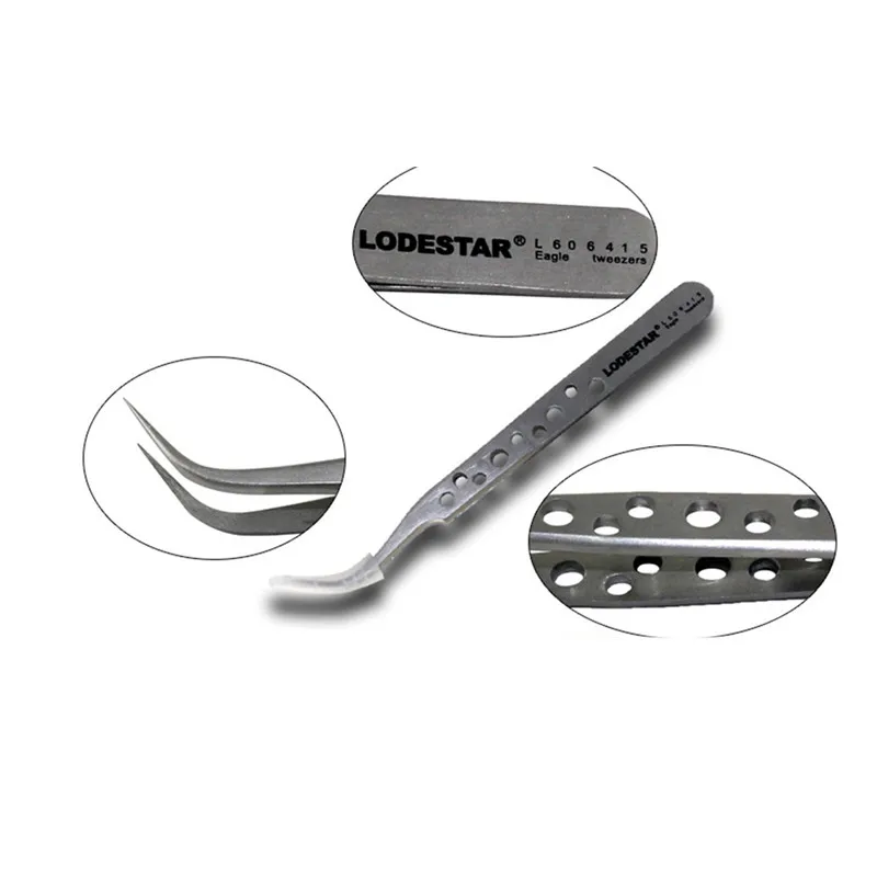 LODESTAR электронные скрабы из нержавеющей стали Изогнутые пинцет с отверстием
