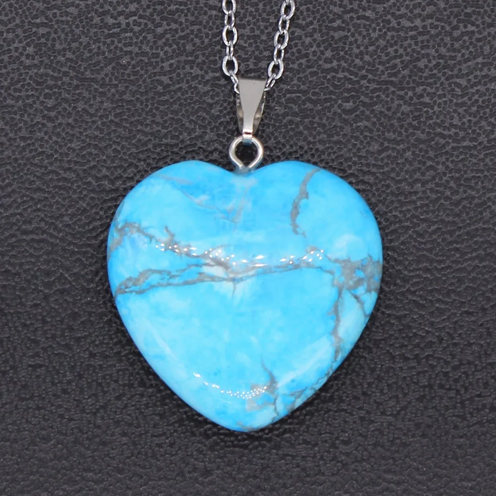 

100-Unique 1 Pcs Silver Plated Love Heart Pendant Blue Turquoises Stone Necklace Trendy Jewelry