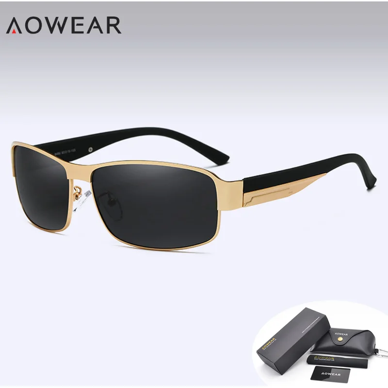 AOWEAR, очки для ночного водителя, очки ночного видения, поляризационные солнцезащитные очки, мужские очки для вождения, желтые очки для ночного видения, Oculos De Sol - Цвет линз: 6 Gold Black