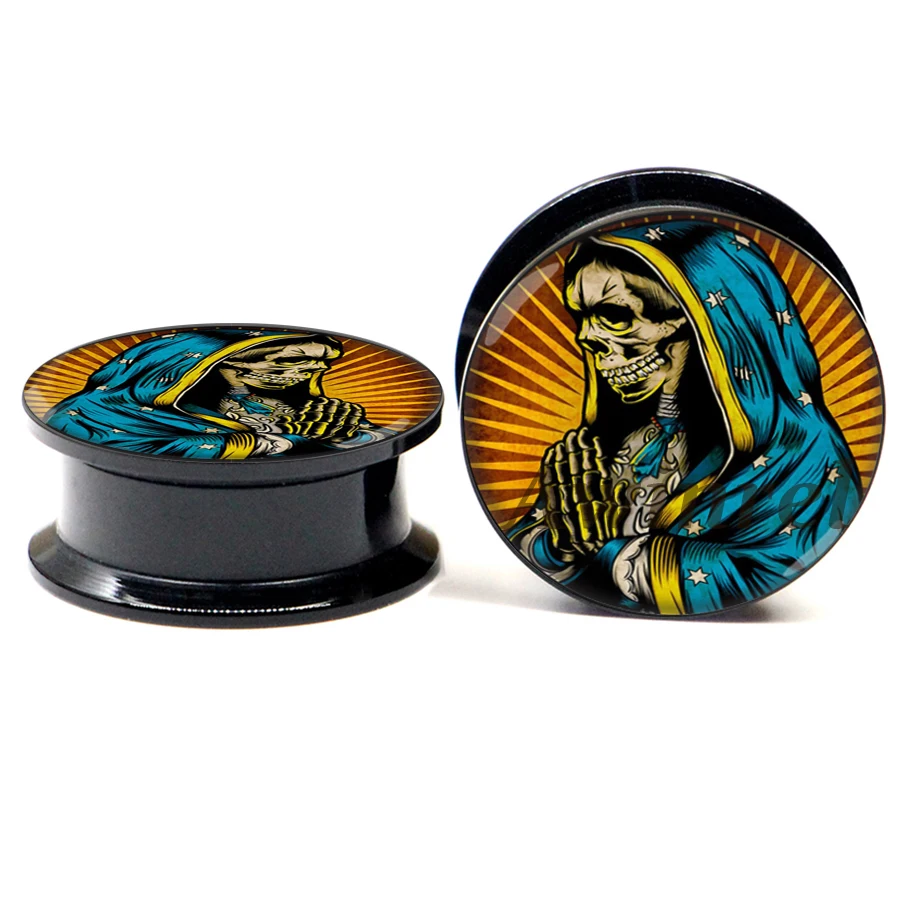 Пара Будды череп акриловые беруши Калибровочные заглушки винт подходит телесный