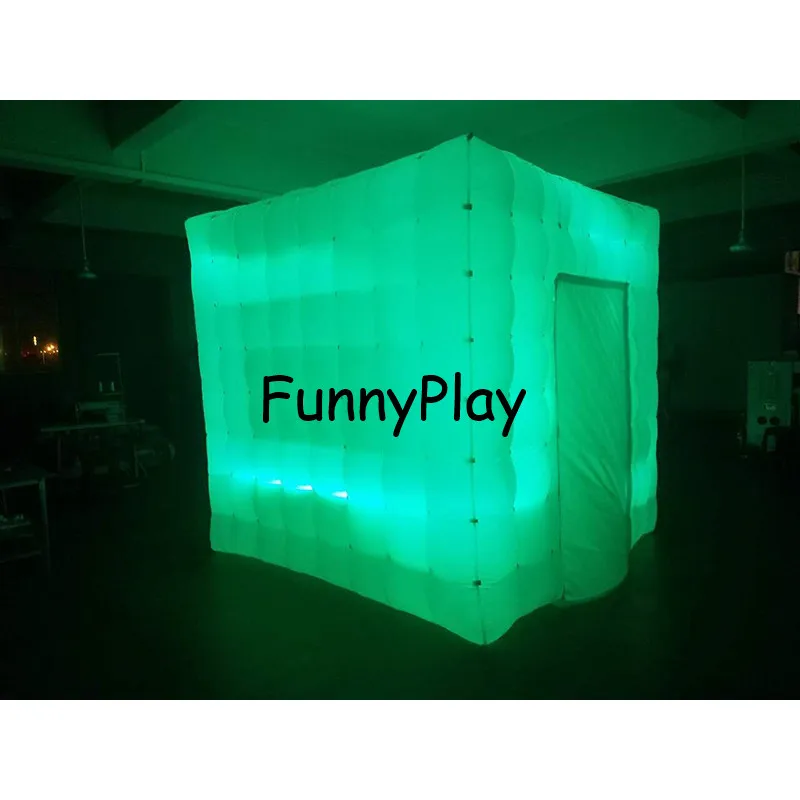 Beste White Cube Draagbare Opblaasbare Foto Booth Tent Opblaasbare Foto Booth Behuizing Met Twee Deur En Kleurrijke LED, Opblaasbare Tent