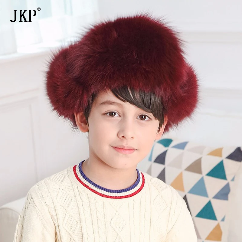 Детская шапка из натурального меха енота теплая лисьего для мальчиков и девочек