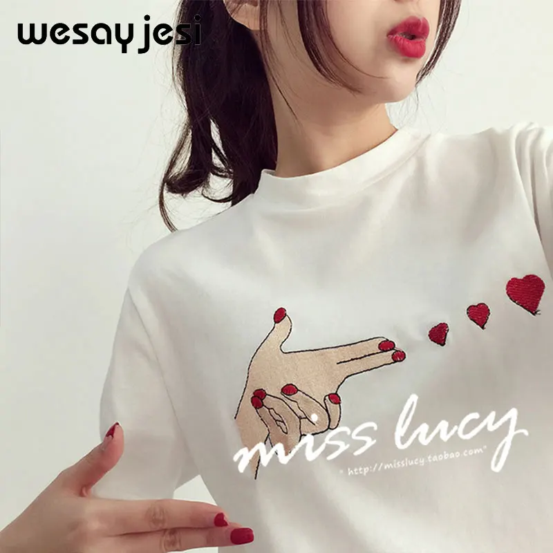 Летняя модная футболка с короткими рукавами и принтом любви Kawaii Harajuku 90 s женская футболка Корейская одежда футболка с круглым вырезом для женщин