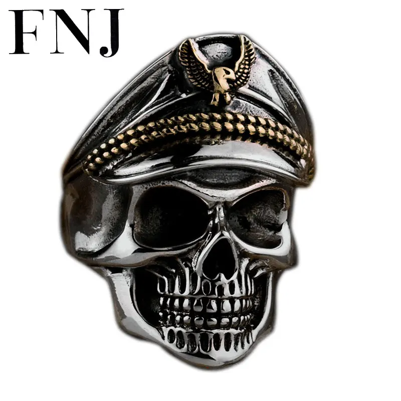 Мужское кольцо FNJ из серебра 925 пробы с черепом в стиле панк регулируемый размер 10