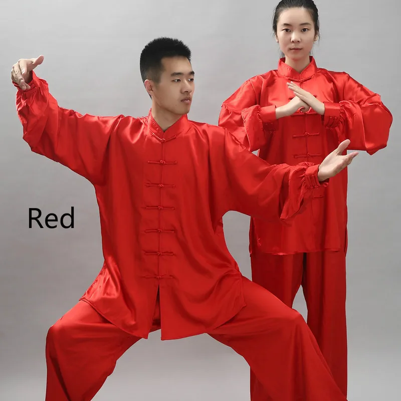 red Модный костюм с длинным рукавом ушу тайчи форма для кунгфу 14 цветов утренняя одежда для занятий боевыми искусствами - Цвет: red