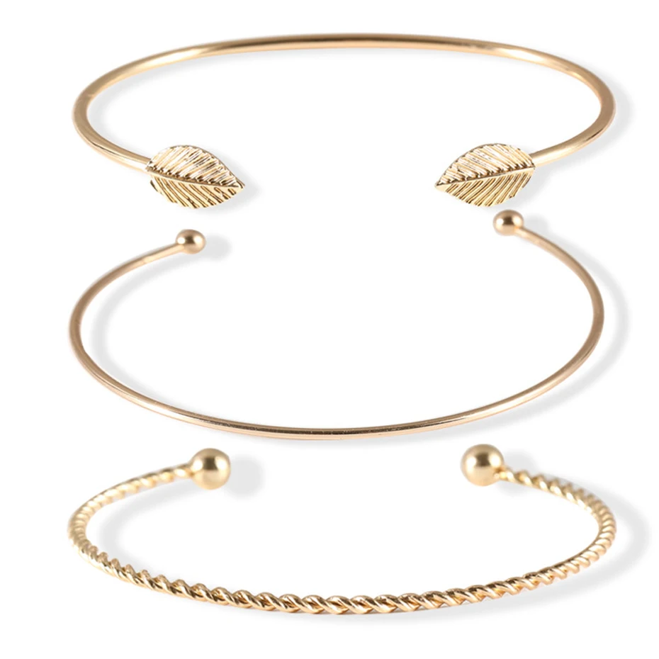 EVERLEAD Bangle Set Fashion Knot simple personality leaf open bracelet fashion bangle Simple Leaf | Украшения и аксессуары