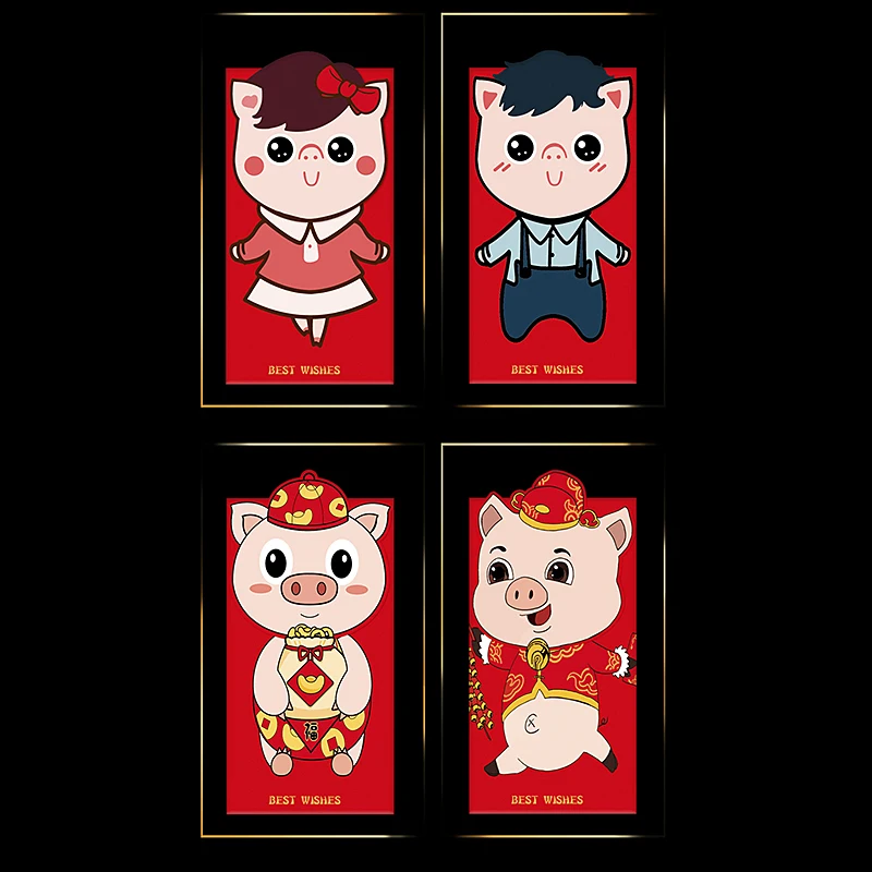 Бумажный красный конверт с рисунком поросенка 6 шт./компл. 2019 китайский
