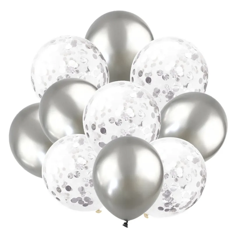 silver silver 10 шт., голубые, розовые, золотые конфетти, латексные шары, 12 дюймов, вечерние шары для детского дня рождения, свадьбы, украшения - Цвет: silver silver