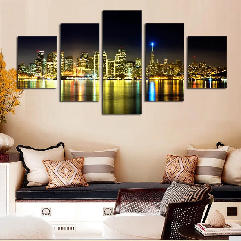 

Angel's Art 5pcs/Set Unframed Colorful City Night View Canvas Print Painting