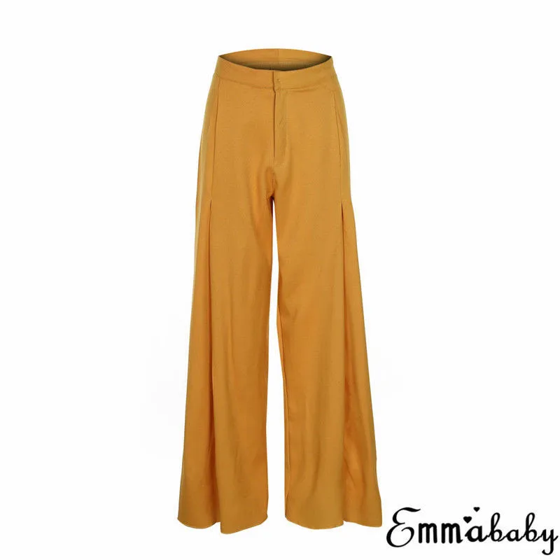 Трендовые женские широкие брюки с высокой талией повседневные карманами летние