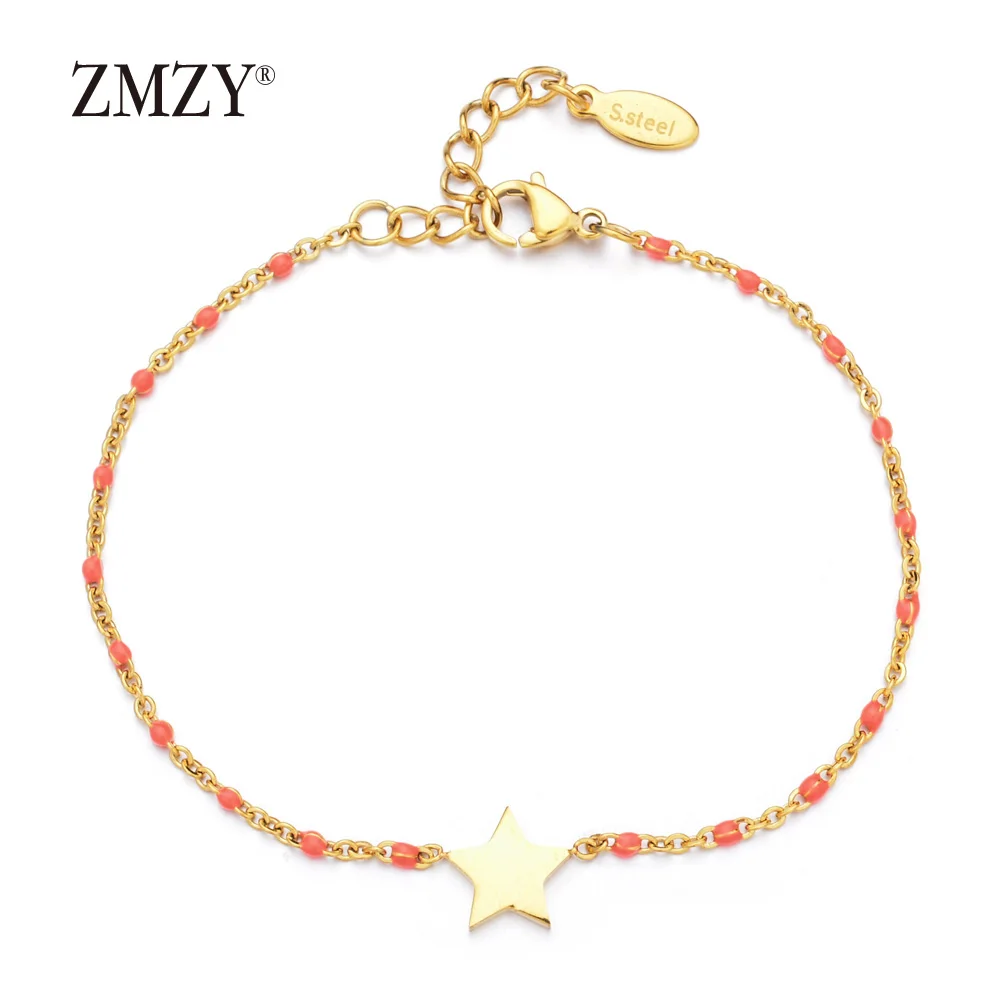 star ZMZY милый тонкий золотой браслет с цепочкой из нержавеющей стали, богемные украшения, браслеты дружбы для женщин, минималистичный браслет с подвесками - Окраска металла: star