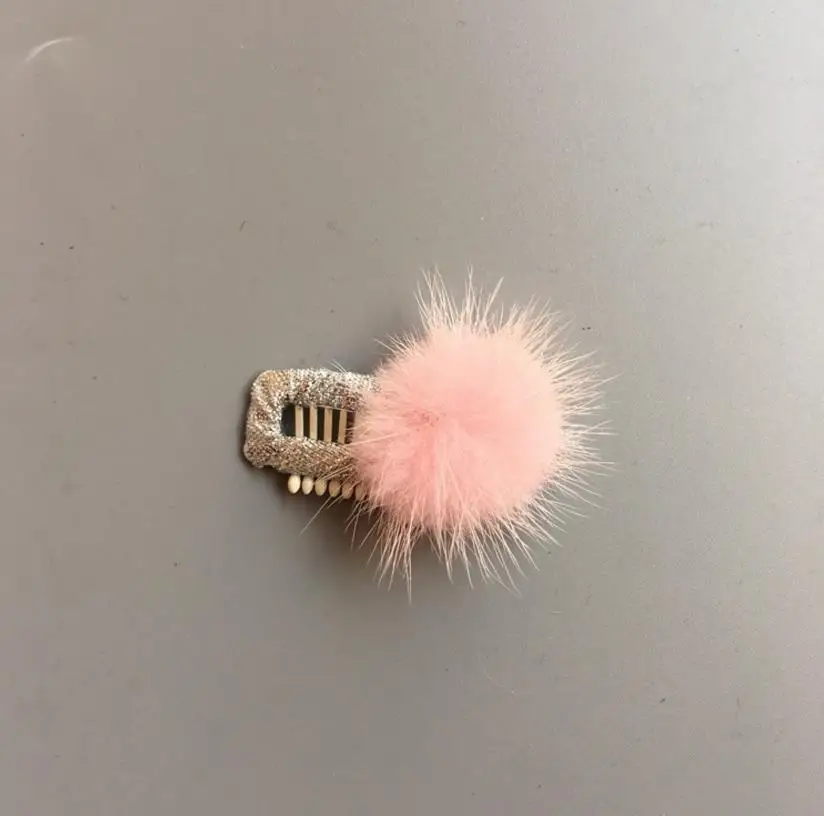 7 Маленькое платье для малышей andmade Pom с меховыми помпонами заколки для волос для детей с небольшим количеством волос новорожденных девочек аксессуары для волос BB заколки J6 - Цвет: 7