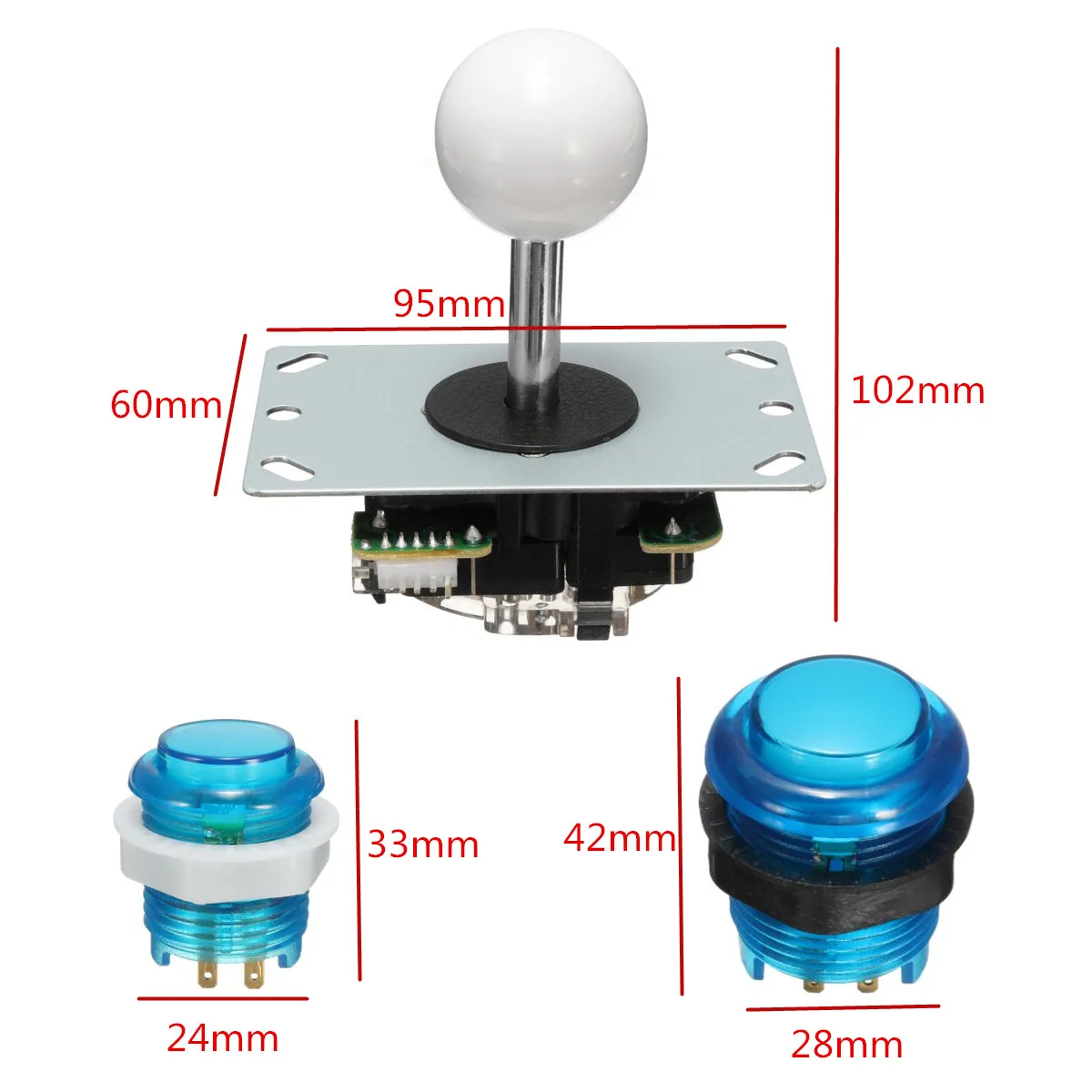 

2 Player 12V 10A Zeros Delay Joystick Arcade DIY Kit Parts w/LED Push Button+Joystick+USB Encoder+Cables Game Arcade Joystick