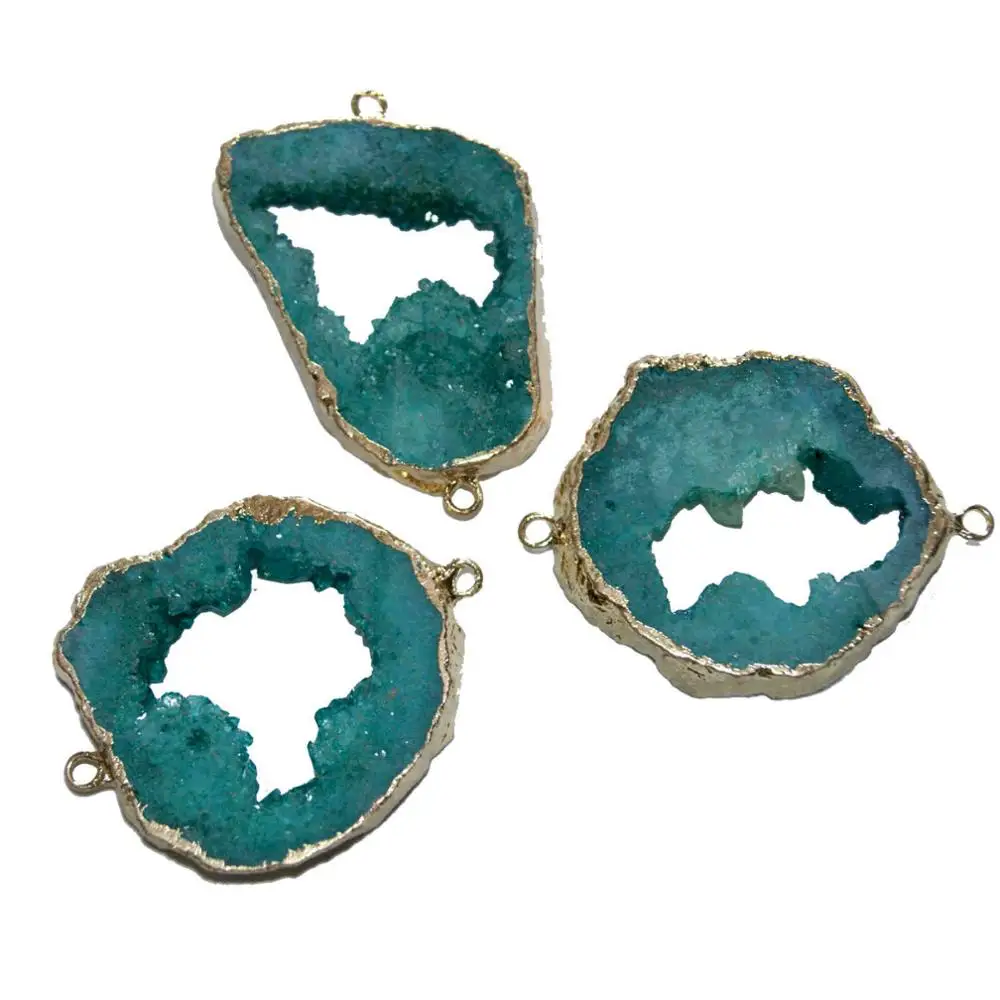Green 2 circles 1 шт. Натуральный Drusy красочный кристалл кулон неправильный геодный камень кулон для самостоятельного изготовления ювелирных изделий ожерелье браслет серьги - Окраска металла: Green 2 circles