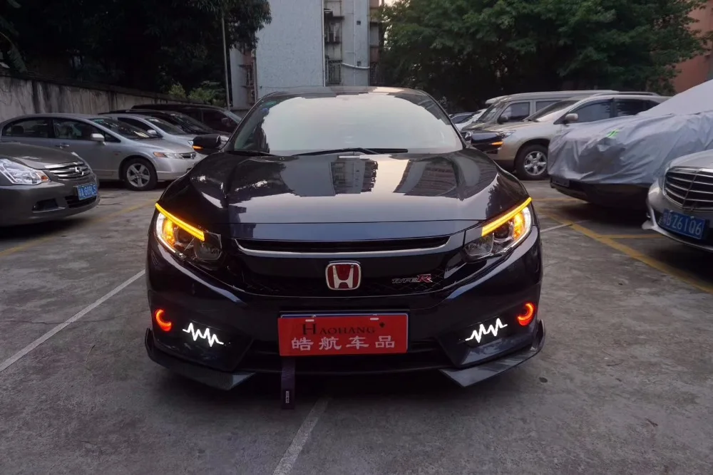 Автомобильный Стайлинг для Honda Civic 10th- светодиодный дневной свет с динамическим поворотным сигналом