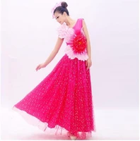 0118 new woman poetic big swing red peony modern dance one piece dress sequins embroidery chorus chinese folk dance costumes