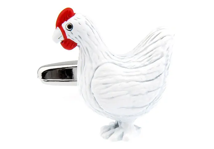 white hen Новое поступление запонки в виде животных Новинка черная собака лиса рыба курица медведь дизайн подарок для мужчин Запонки опт и розница - Окраска металла: white hen