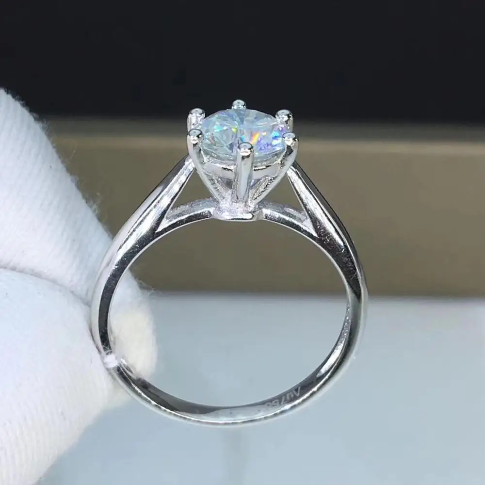 Круглое серебряное кольцо с муассанитом 1ct D VVS роскошное женское | Украшения и