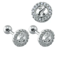 trendy unique zircon round inside anchor shaped earrings helix cartilage piercing jewelry charm stainless steel barbell ear stud