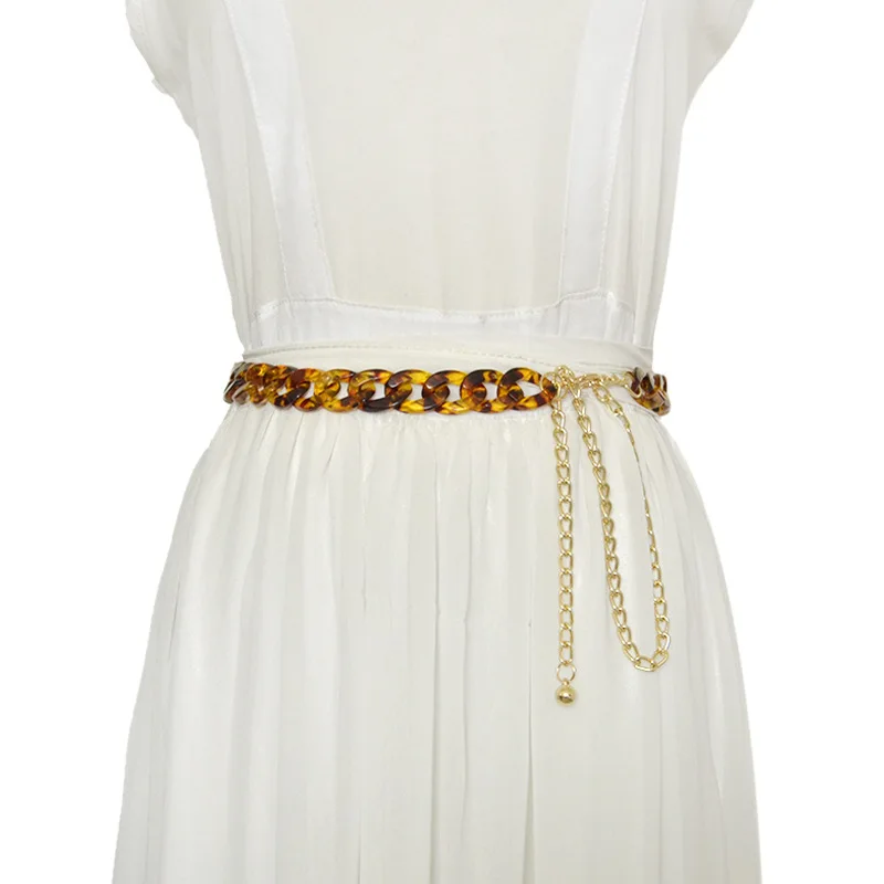 Модный женский Янтарный акриловый тонкий цепной ремень на талию женское