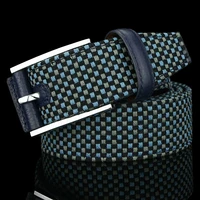 casual pin buckle men canvas belt young men cowboy classic blue knitted pattern waistband fashion corset belt ceinture homme