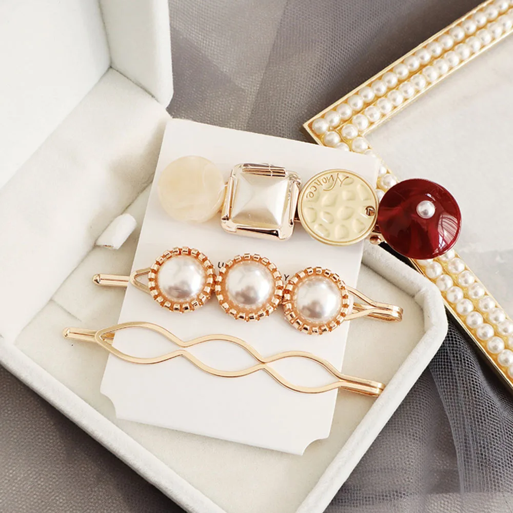 3 шт./компл. жемчужная металлическая заколка для волос золотого цвета Заколка