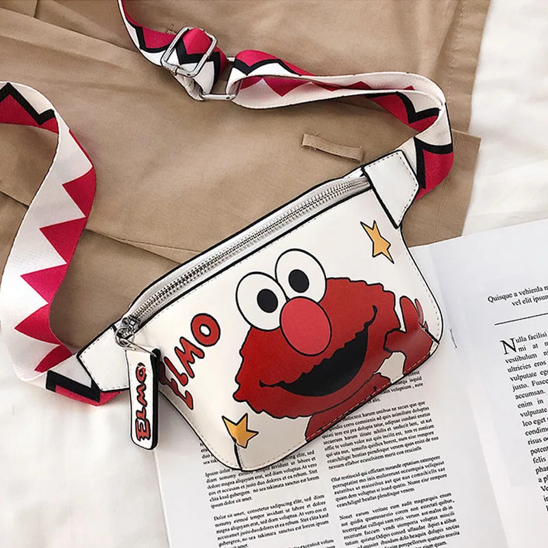 White Waist Bag Женская поясная сумка с мультипликационным принтом, поясные сумки, удобный банан, поясная сумка, пояс для детей, печенья, эльмо, монстр, для девочек, хип-бум, сумка для леди, нагрудные сумки - Цвет: White Waist Bag