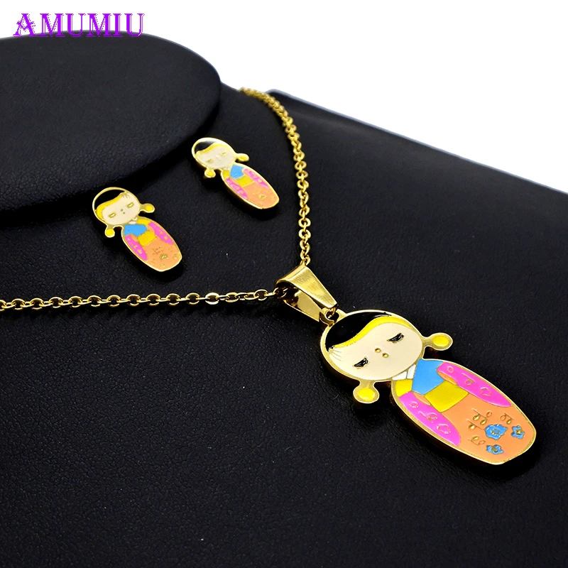 Комплект ювелирных изделий AMUMIU Детские ювелирные украшения ожерелье и серьги с