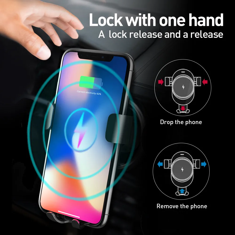 Беспроводной Зарядное устройство Ци 10 Вт быструю зарядку Quick Charge Автомобиль Air Vent