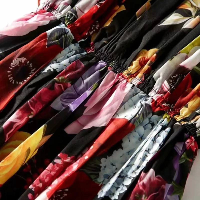 Женское платье макси с цветочным принтом милое длинное длинным рукавом и бантом