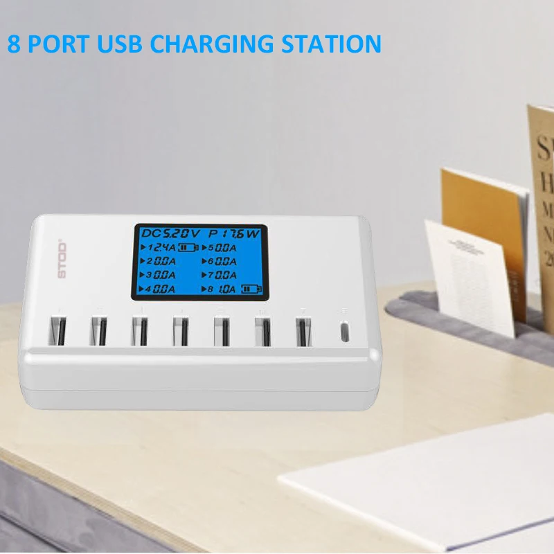 STOD Mulit порт USB зарядное устройство 40 Вт ЖК-дисплей Быстрая зарядная станция 2.4A для iPhone samsung huawei Nexus Mi Oneplus USB-C адаптер