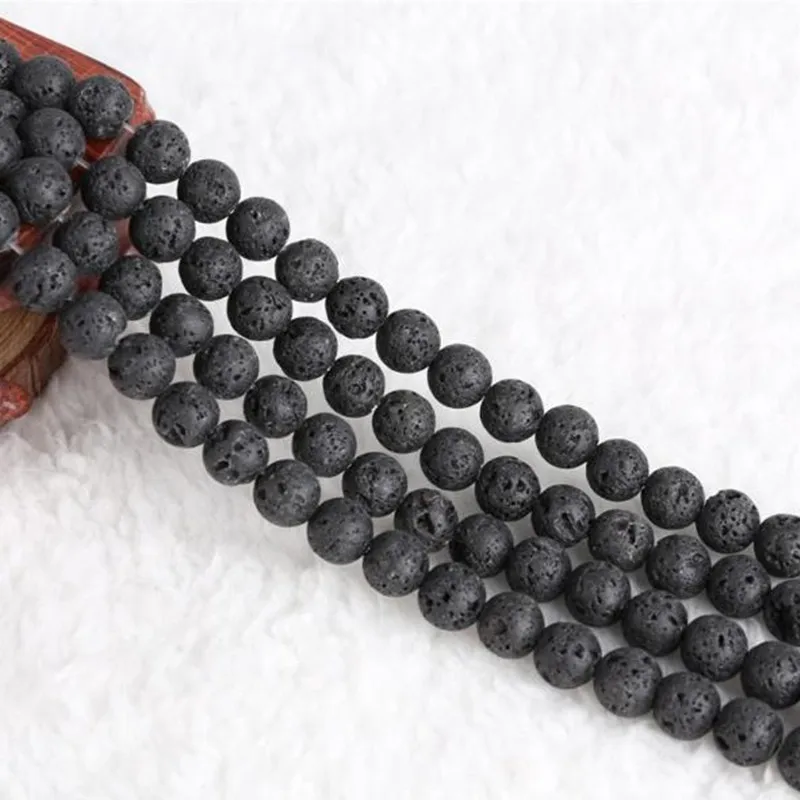 Nature Lava Stone Beads Round Volcanic-Stone Bracelets 4MM 6MM 8MM 10MM 12MM 14MM Black Color DIY Jewelry Wholesale | Украшения и