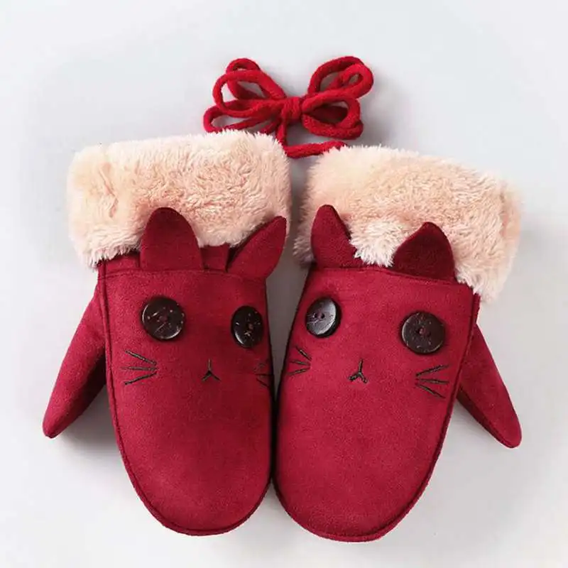 cat red Новинка года; зимние детские перчатки; плотные теплые детские перчатки с милым рисунком; зимняя одежда для маленьких девочек; детские варежки для девочек - Цвет: cat red