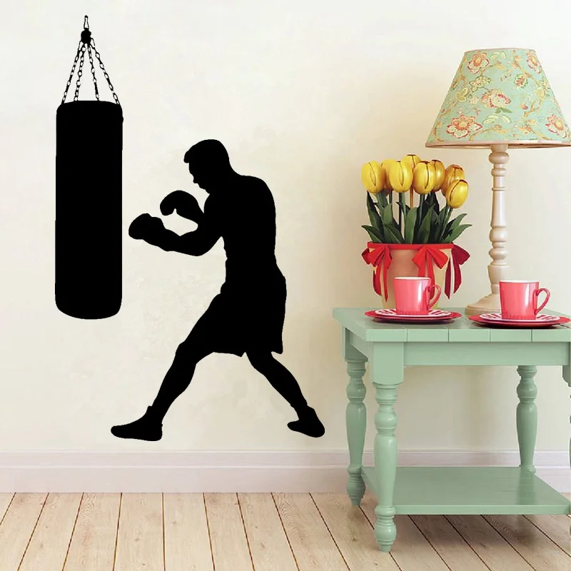 

Boxing Boxer Sports Wall Decal Sticker Wall Decal Martial Home Decoration Accessories vinyl Poster Gym Boys Room Decor H213
