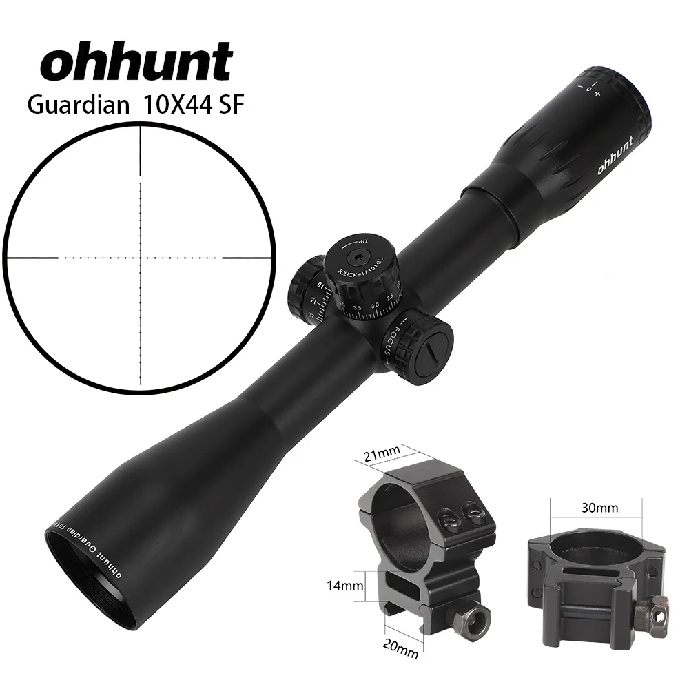Ohhunt Guardian 10X44 SF охотничьи оптические прицелы сторона параллакса тактический прицел башенки Блокировка сброса фиксированное увеличение 10X прицел - Цвет: with Picatinny Rings
