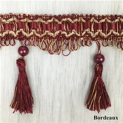 Bordeaux Qgvish 12 м/лот, жемчужные бусины, занавес, кисточка, бахрома, кружевная отделка, ремни, лента, сделай сам, для шитья дивана, сценические занавески, аксессуары, домашний декор - Цвет: Bordeaux