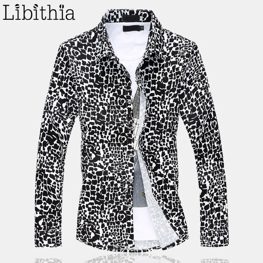 Мужская Повседневная рубашка с леопардовым принтом Облегающая большого размера