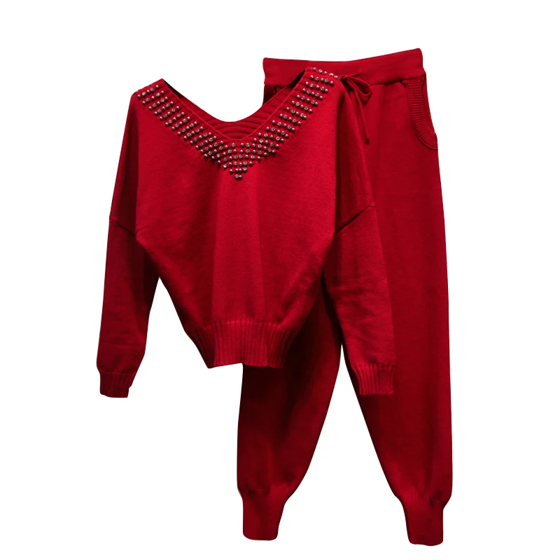 ALPHALMODA 2018 осенне зимний женский Модный трикотажный спортивный костюм с v образным