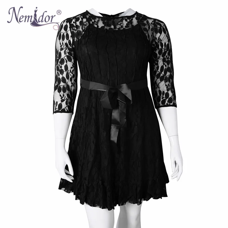 Женское винтажное платье Nemidor кружевное трапеция с рукавом 3/4 и о вырезом большие