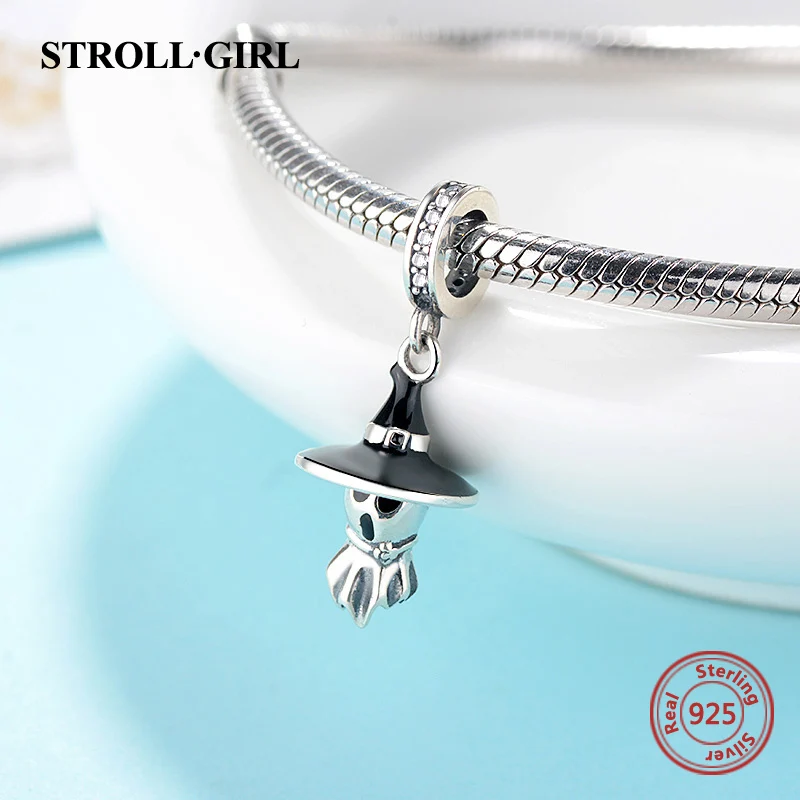 Strollgirl серебряные бусины 925 пробы черная шляпа призрак талисманы подходят Pandora браслет модные ювелирные изделия для женщин подарок