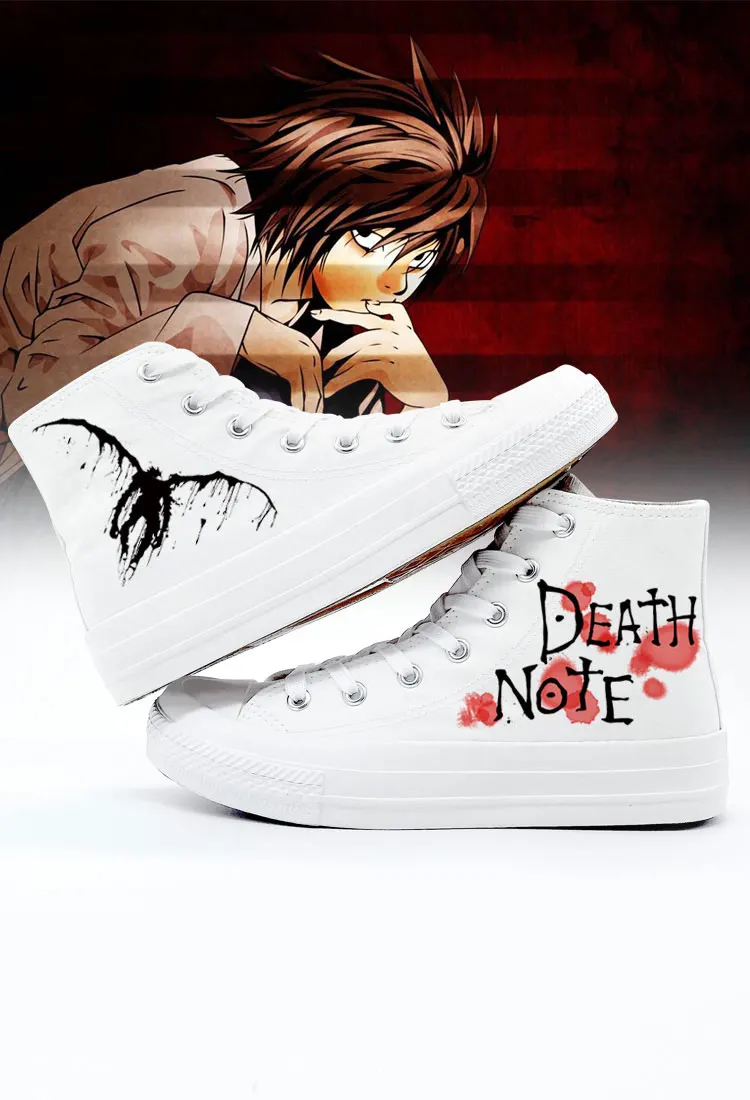 The Death Note/Мужская обувь с высоким берцем; парусиновая обувь; женские кроссовки; Цвет белый; Женская обувь в стиле аниме; повседневная обувь на резиновой подошве