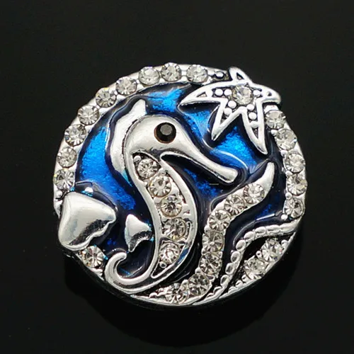 Hot sale beauty elegant Oil Rhinestone shell/Sea horse/dolphin 18MM snap buttons fit bracelet jewelry wholesale KZ2070 | Украшения и