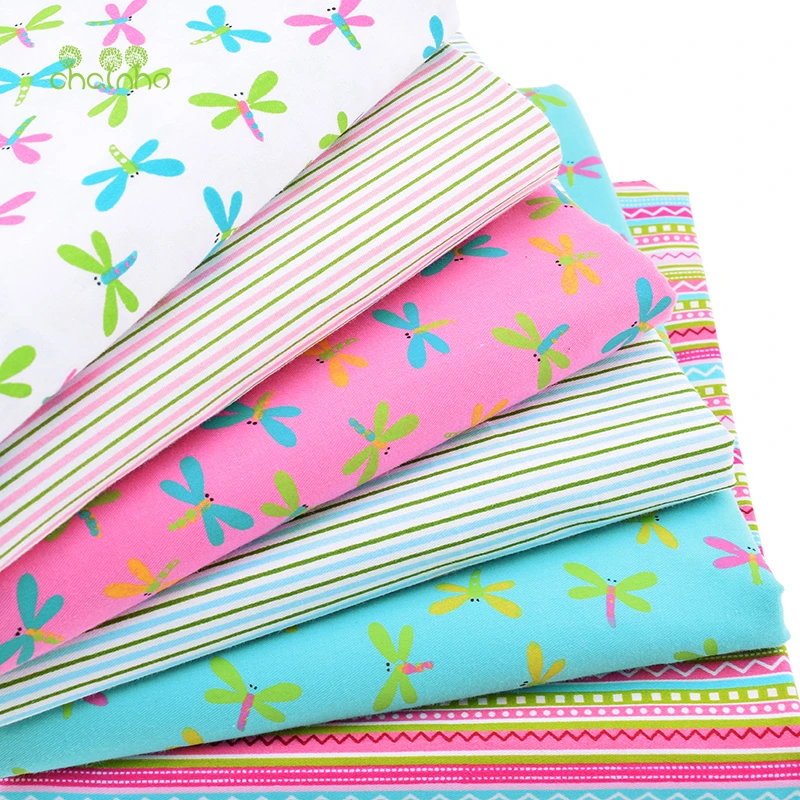 6 шт./лот, саржевая хлопковая ткань с принтом для шитья куклы, детское постельное белье, платье, юбка, пэчворк, стрекоза, тканевый материал 40x50 см