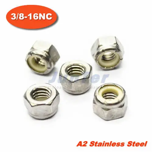 100 шт./лот 3/8-16NC нейлоновая вставка с шестигранной гайкой из нержавеющей стали A2