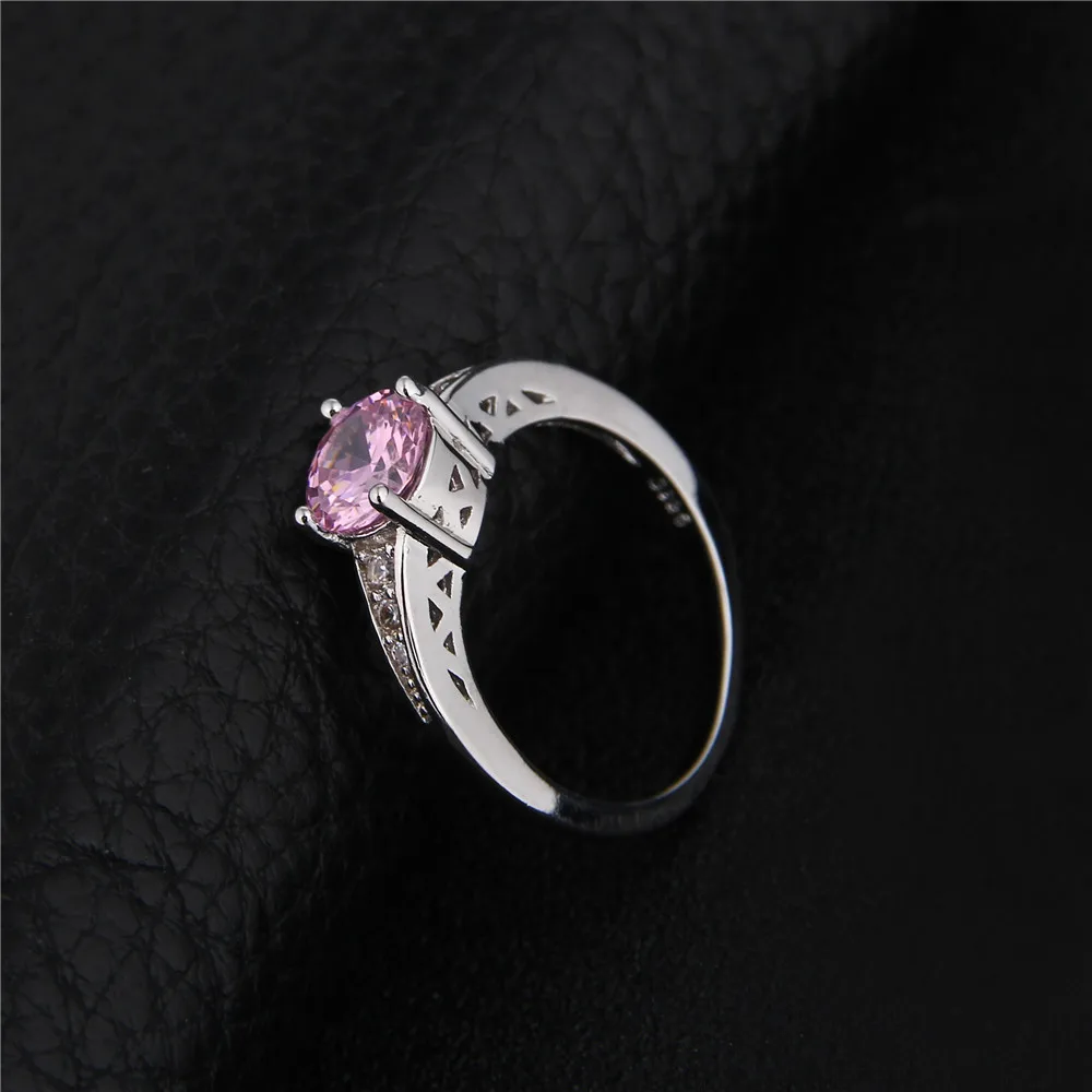 Милые розовые Австрийские Кристальные кольца для женщин-серебристые-ювелирные
