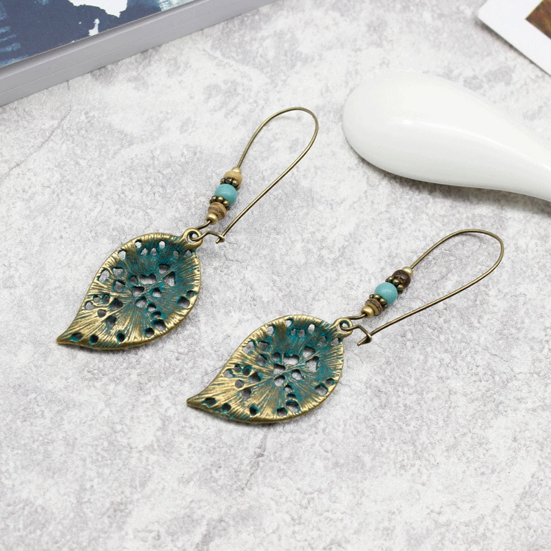 Темперамент листья полые Бусы Ретро серьги Бохо элегантные длинные подарок на