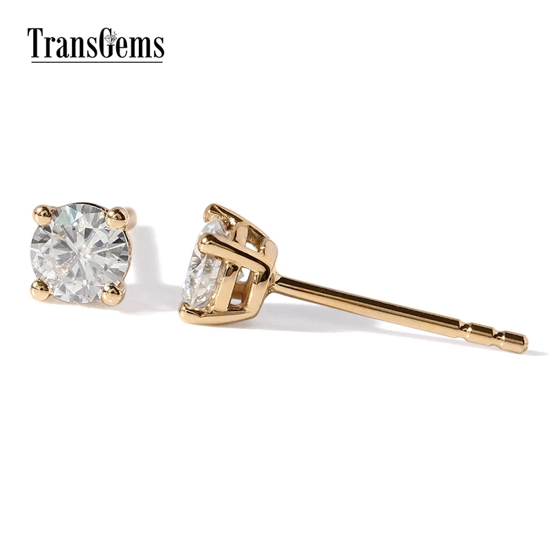 Серьги Transgems Solid 18K 750 из желтого золота Solitare Seting, 1CTW 5 мм, F цветные серьги-гвоздики с муассанитом, серьги для женщин, свадебный подарок