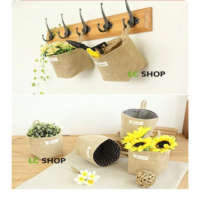 Из хлопка и льна цветочного горшка маленькая мешок подвесной настенный из