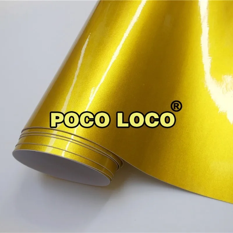 Gold High Quality Matte Metallic Silver Vinyl Glossy Metal Silver Film Roll Air Free For Vehicle Wraps - Название цвета: Gold