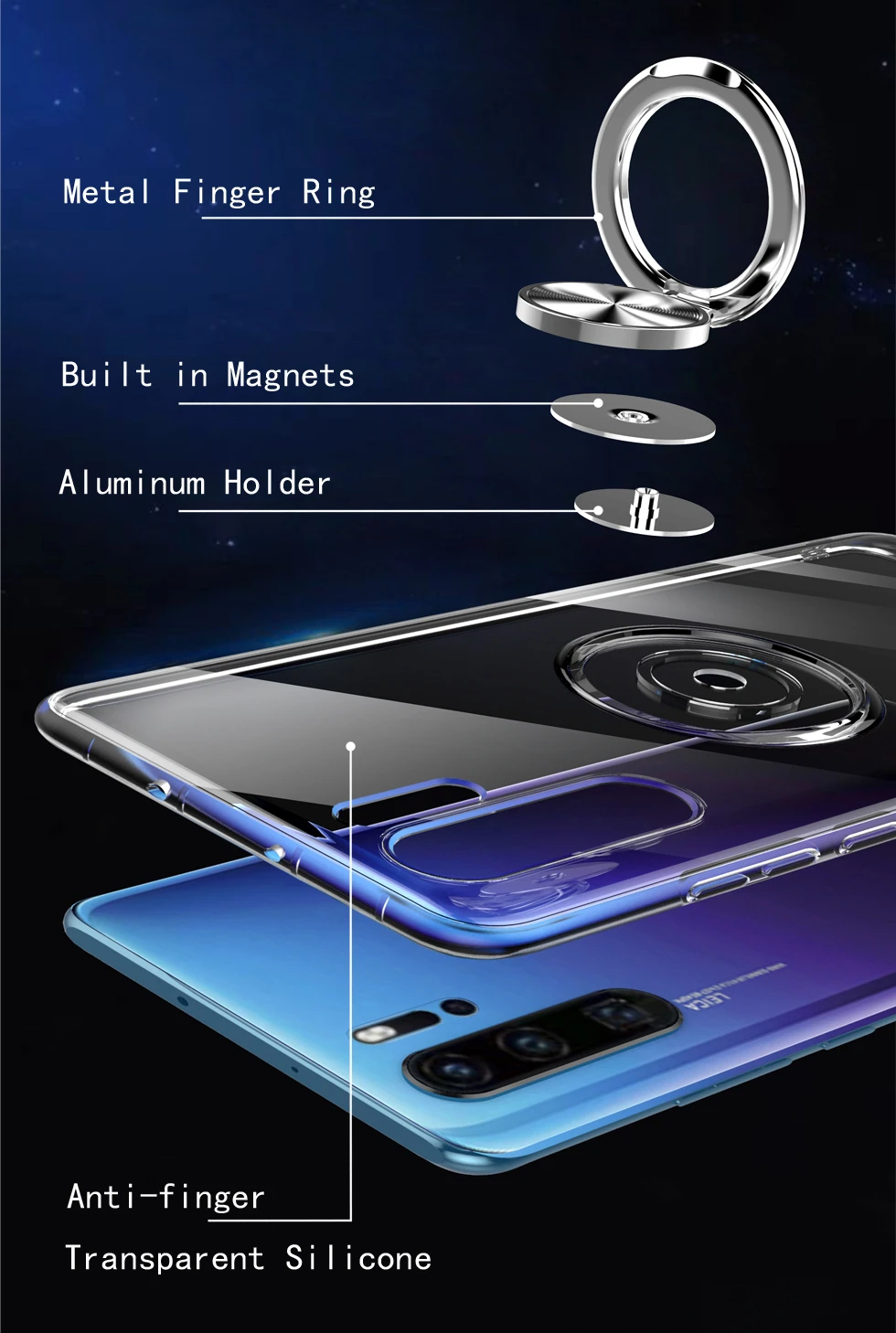 Прозрачный силиконовый чехол для huawei P20 Pro P30 Lite mate 20 Противоударная броня подставка для автомобильного держателя в виде кольца чехол для huawei P20Pro чехол